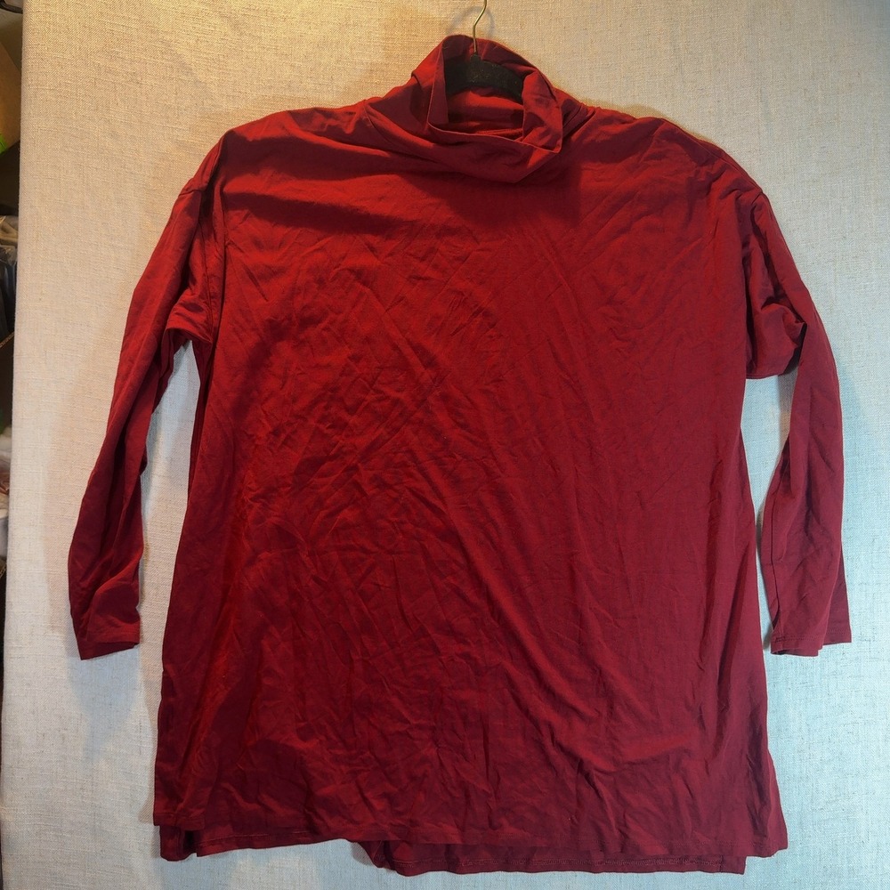 J.Jill Luxe Supima High-Low Turtleneck Tunic Long Sleeve Red Women's Size 2X